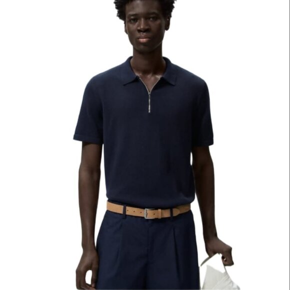 ZARA KNIT POLO SHIRT WITH ZIP NAVY BLUE | 6771/313 SIZE M - Picture 1 of 11